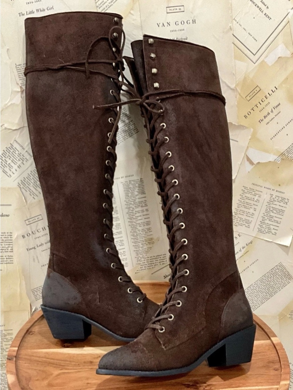 Free People Jeffrey Campbell Joseph Lace Up OTK Boot Brown Suede SAMPLE